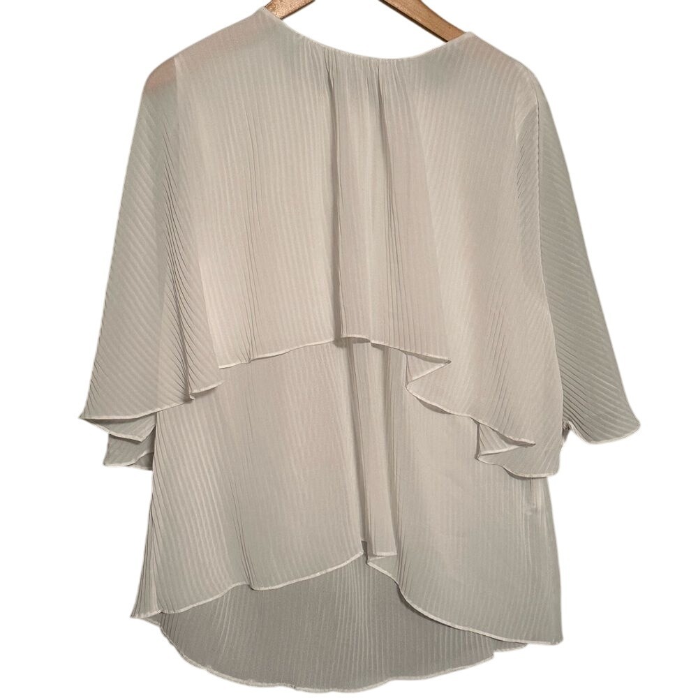 Zara White Pleated Cape‎ Overlay High Low Blouse Top Size S